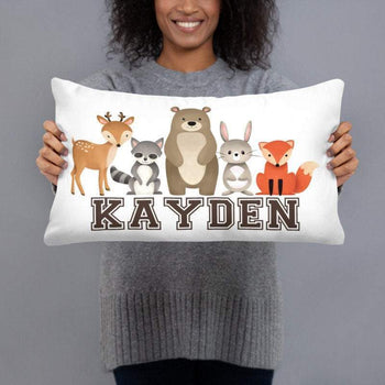 Woodland Animals Throw Pillow Woodland Nursery Decor Name Monogram Animals Kids Room Bedding Forest Navy Blue 12x20 inch P171-Sweet Blooms Decor