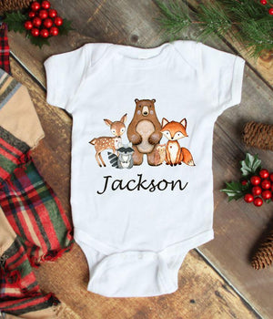 Woodland Baby One Piece Bodysuit Animals Personalized Baby Boy Outfit Baby Shower Gift Newborn Infant One-Piece Body Suit Baby Clothes 107-BODY SUITS & T-SHIRTS-Sweet Blooms Decor