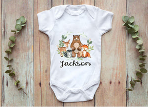 Woodland Baby One Piece Bodysuit Animals Personalized Baby Boy Outfit Baby Shower Gift Newborn Infant One-Piece Body Suit Baby Clothes 111-BODY SUITS & T-SHIRTS-Sweet Blooms Decor