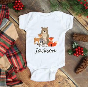 Woodland Baby One Piece Bodysuit Animals Personalized Baby Boy Outfit Baby Shower Gift Newborn Infant One-Piece Body Suit Baby Clothes 114-BODY SUITS & T-SHIRTS-Sweet Blooms Decor
