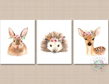 Woodland Girl Nursery Decor Wall Art Watercolor Floral Coral Pink Boho Modern Baby Girl Bedroom Decor Baby Shower Gift C547-Sweet Blooms Decor