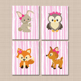 Woodland Girl Nursery Wall Art Baby Girl Pink Bedroom Decor Girl Animals Deer Bear Fox Owl Bunny Raccoon UNFRAMED C324-Sweet Blooms Decor