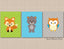 Woodland Nursery Decor Green Blue Gray Woodland Wall Art Sumersault Woodland Friends Fox Bear Owl Polkadots  C319