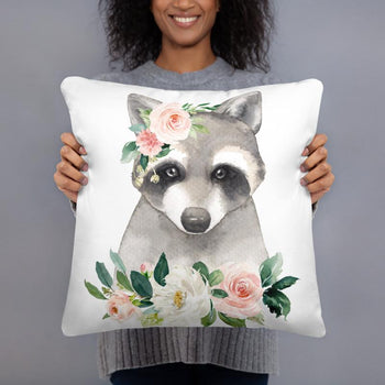 Woodland Nursery Pillow Racoon Floral Nursery Decor Nursery Decor Baby Room Decor Baby Shower Gift Decorative Pillow 202 