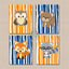 Woodland Nursery Wall Art Baby Boy Room Decor Orange Navy Blue Birch Trees Forest Animals Wall Art Bear Fox Owl Raccoon C757