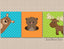 Woodland Nursery Wall Art Bear Moose Orange Green Teal Polka Dots Forest Animals Peeping Neutral Baby Shower Gift   C228