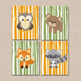 Woodland Nursery Wall Art Nursery Decor Birch trees Orange Green Decor Forest Animals Wall Art Bear Fox Owl wall Art C330-Sweet Blooms Decor