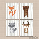 Woodland Nursery Wall Art Woodland Animals Nursery Decor Gray Birch Trees Fox Bear Dear Raccoon Modern Baby Bedroom C312-Sweet Blooms Decor