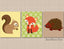 Woodland Nursery Wall Art Woodland Forest Animals Decor Fox Porcupine Squirrels Yellow Green Brown Baby Boy C164