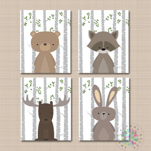 Woodland Nursery Wall Art Woodland Nursery Decor Animals Nursery Wall Art Forest Animals Wall Art Bear Raccoon Moose Rabbit UNFRAMED 4 C625-Sweet Blooms Decor