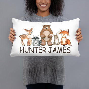 Woodland Pillow Woodland Nursery Decor Woodland Animals Boys Personalized Throw Pillow Kids Room Decor Baby Shower Gift 12x20 inch P166-Sweet Blooms Decor
