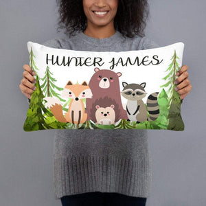 Woodland Pillow Woodland Nursery Decor Woodland Animals Boys Personalized Throw Pillow Kids Room Decor Baby Shower Gift 12x20 inch P168-Sweet Blooms Decor