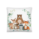 Woodland Animals Nursery Throw Pillow Decor Eucalyptus Greenery Leaves Fox Bear Deer Owl Bunny Baby Shower Gift Decorative Pillow