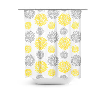 Yellow Gray Floral Shower Curtain Dahlia Flowers Bathroom Decor Bath Mat Modern Simple Shower Curtain Guest Bathroom Girls Bathroom P121
