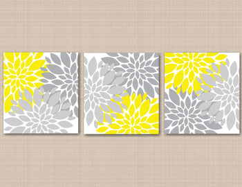 Yellow Gray Floral Wall Art Yellow Gray Bathroom Wall Art Yellow Gray Wall Decor Yellow Gray Bedroom Decor Yellow Nursery Decor H117-Sweet Blooms Decor
